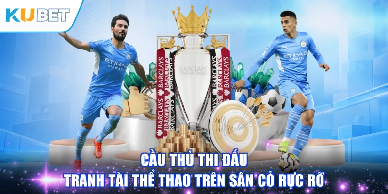 Cầu thủ thi đấu tranh tài thể thao trên sân cỏ rực rỡ